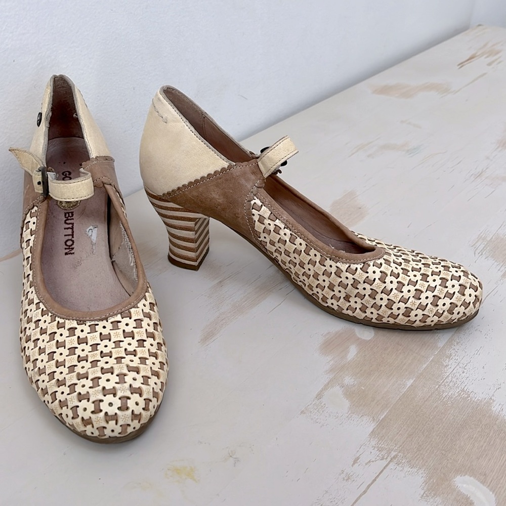 Gold Button Boho Leather Heels - 30% Off Bundles!